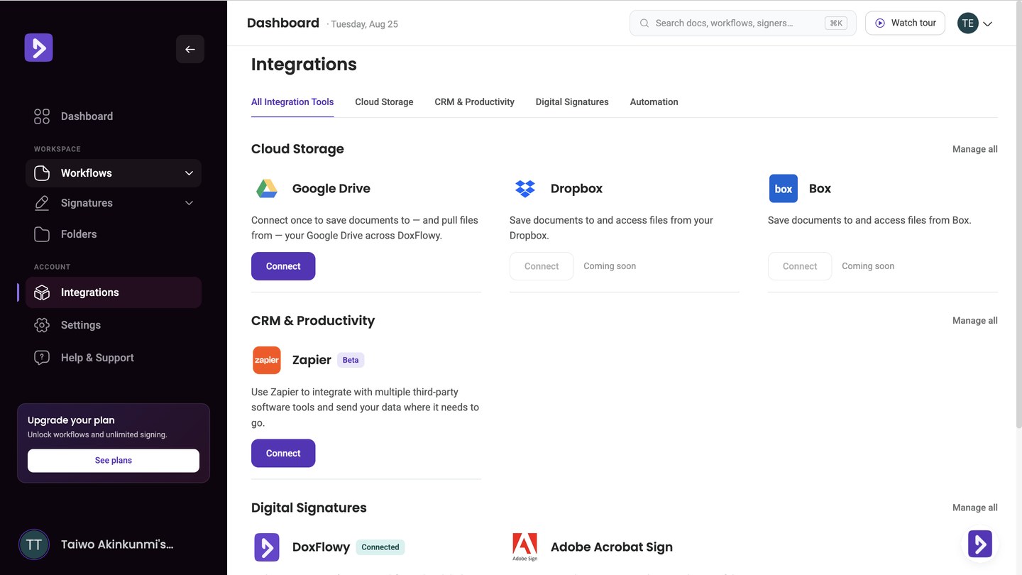 Doxflowy — Integrations and settings